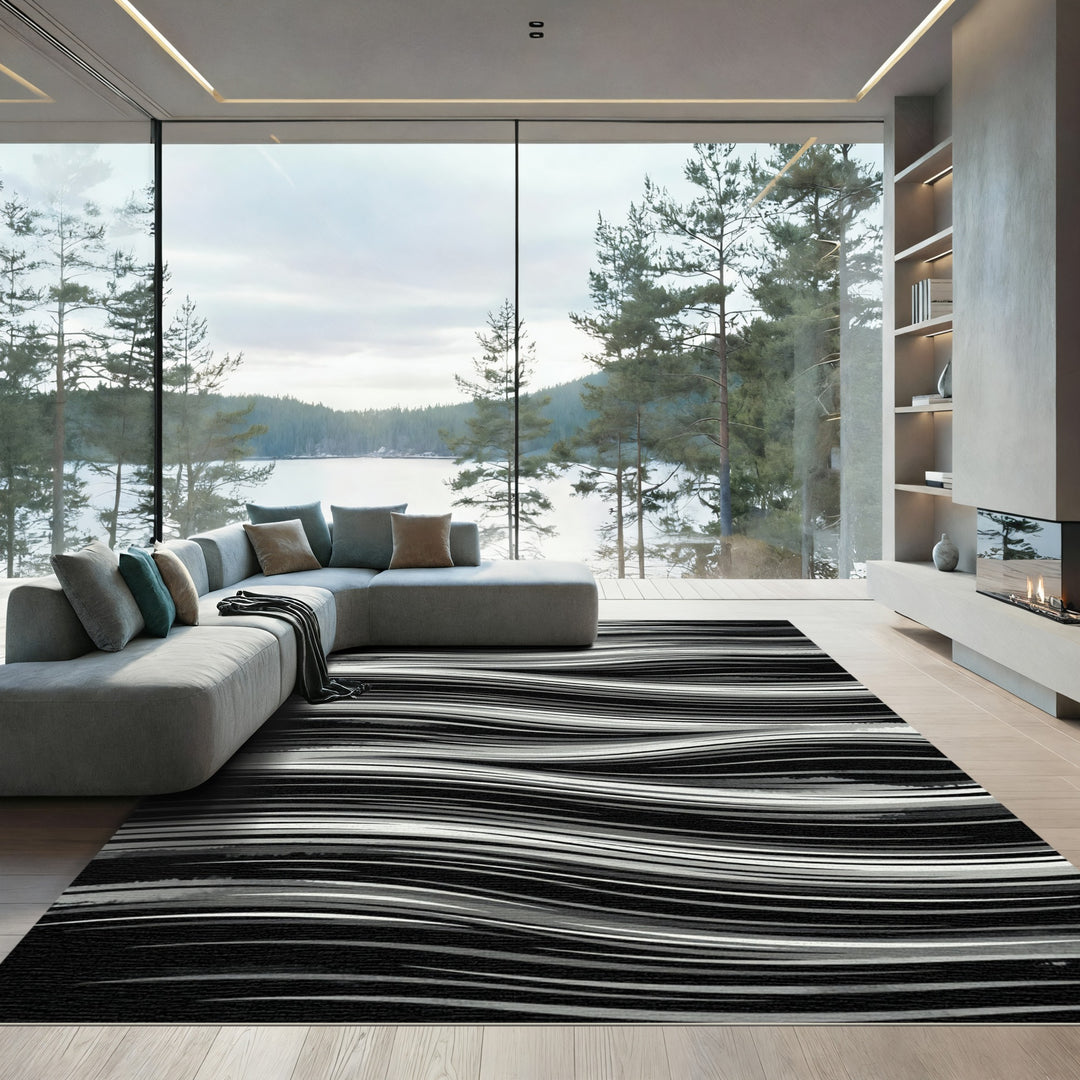 Monochromatic Abstract Wavy Stripes Rug