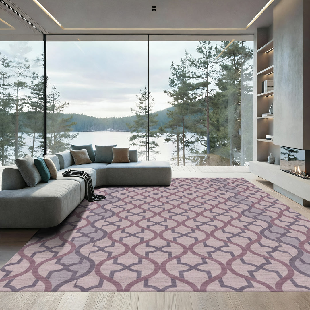 Soft Orchid Geometric Interlocking Waves Rug