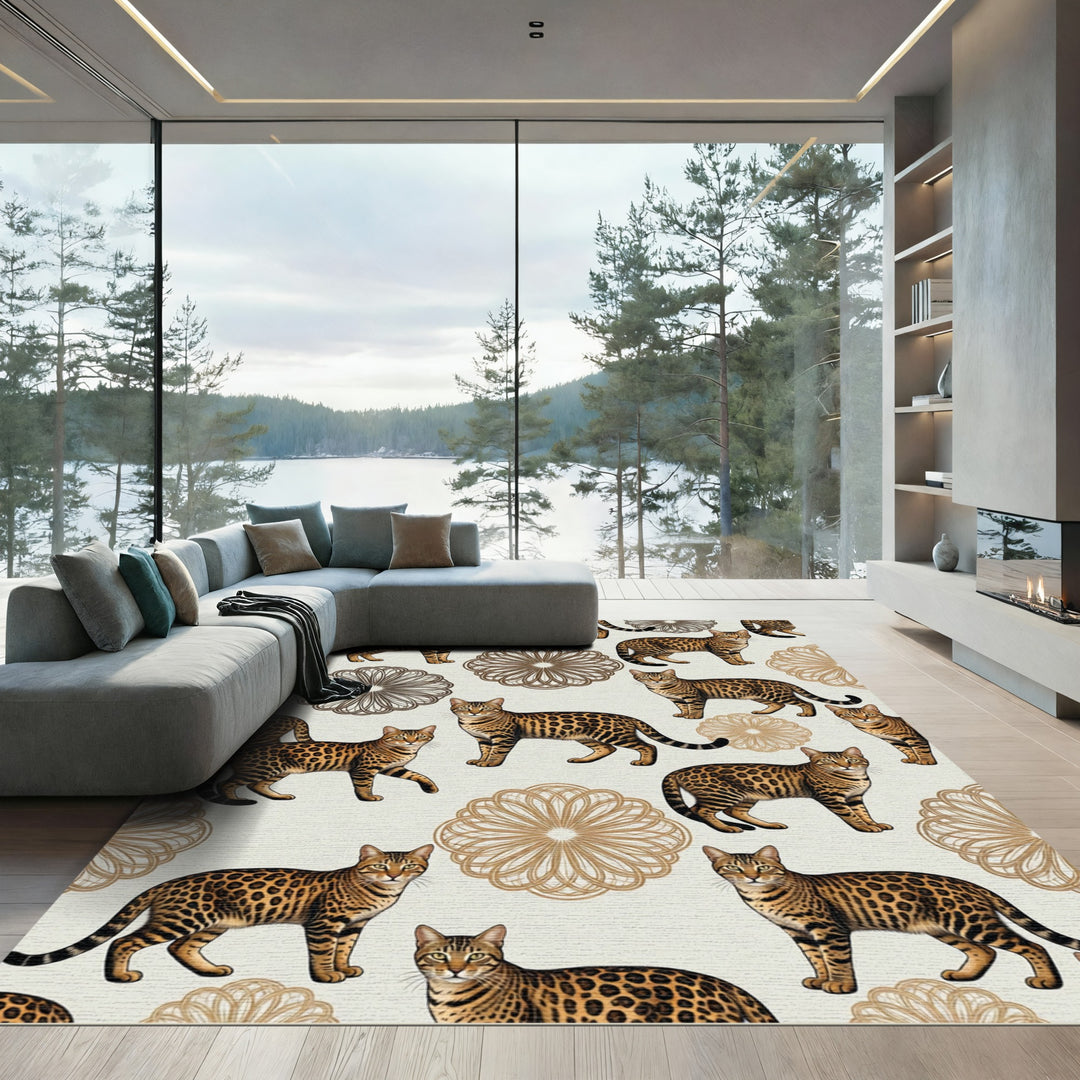 Elegant Bengal Cat Leo Medallion Rug