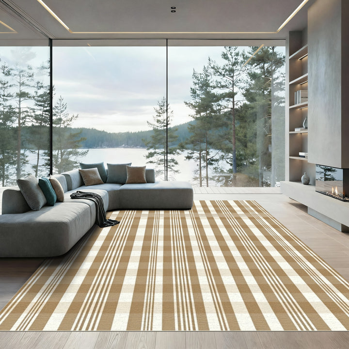 Classic Beige Plaid Stripe Rug