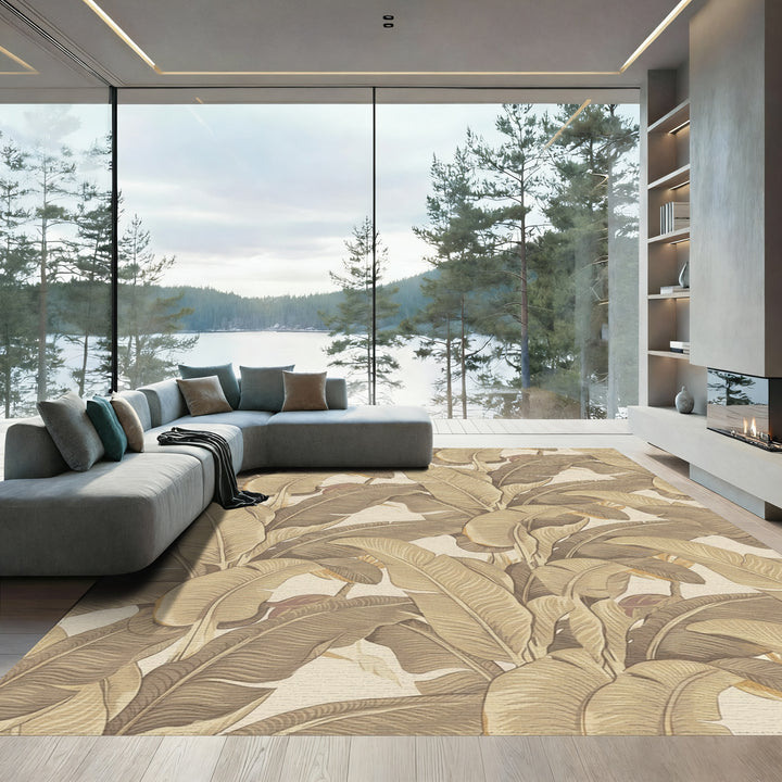 Earthy Toned Banana Leaf Tropical Rug