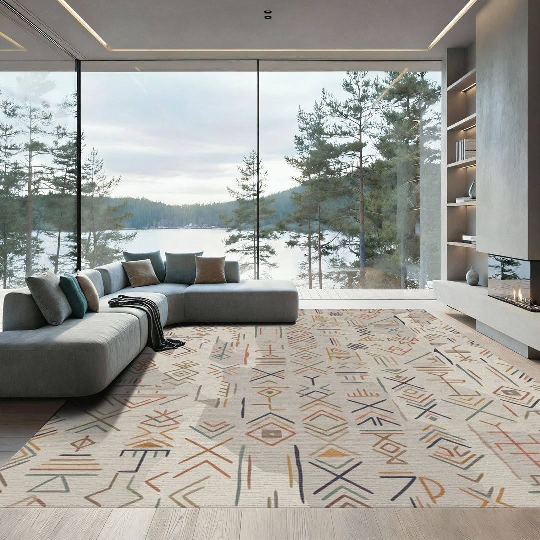 Neutral Earth Geometric Symbols Rug