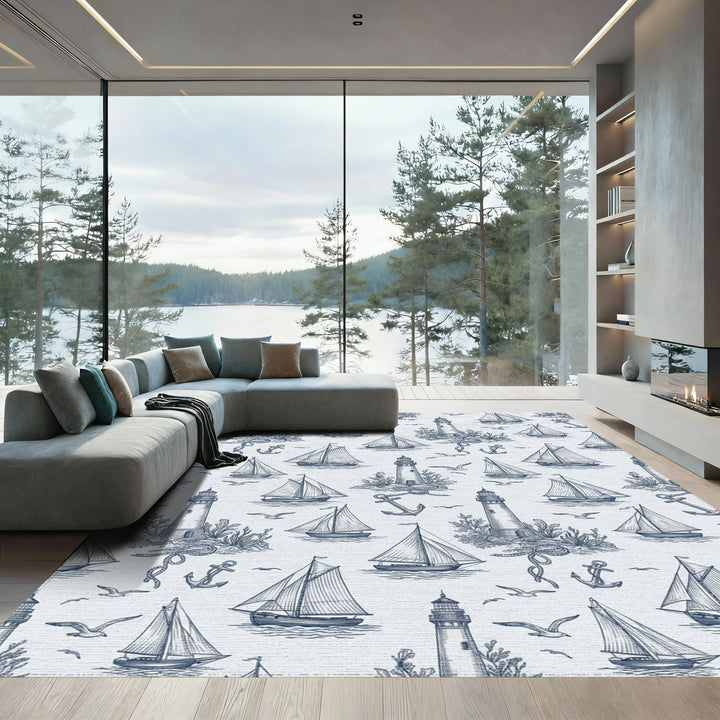 Nautical Lighthouse Sailboat Anchor Collection Rug