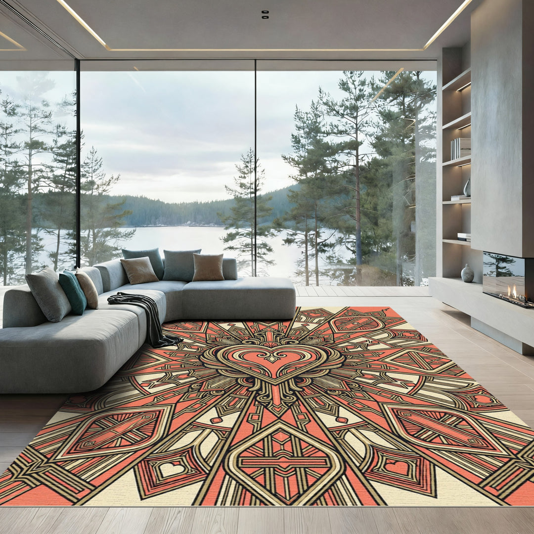 Coral Golden Heart Radial Medallion Rug