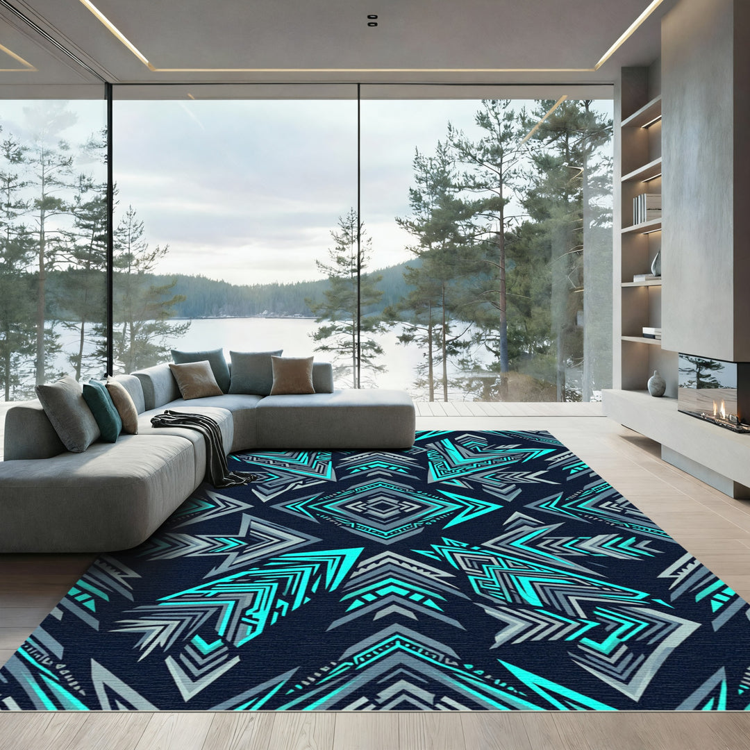 Neon Teal Geometric Arrow Repeat Rug
