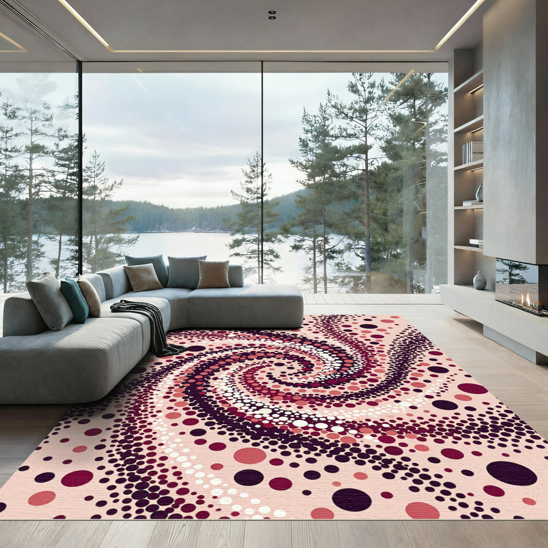 Crimson Ivory Swirling Dot Vortex Rug