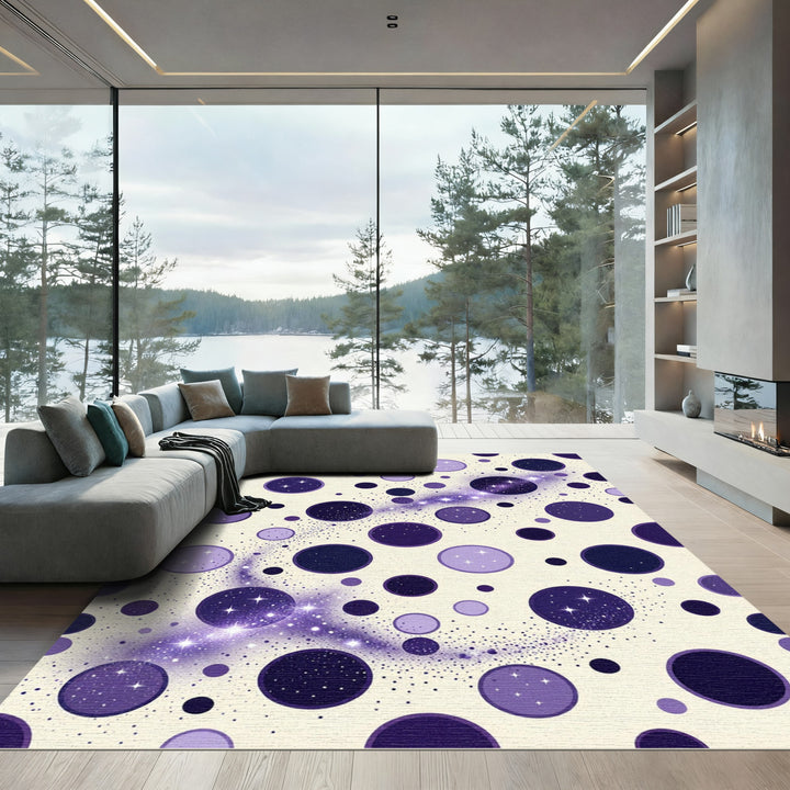 Cosmic Purple Starry Night Circles Rug
