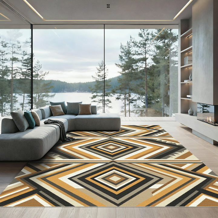 Geometric Diamonds Earth Tone Stripe Rug