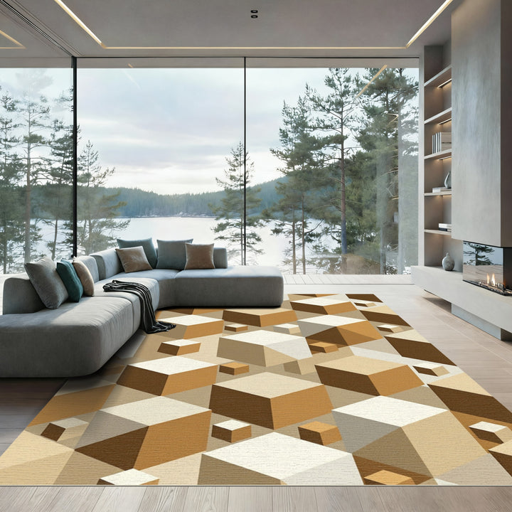 Brown Geometric Cube Tessellation Rug