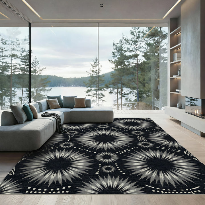 Monochromatic Starburst Tribal Elements Rug