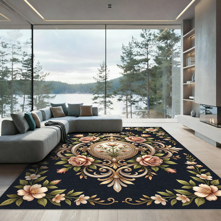 Elegant Rose Medallion Floral Rug