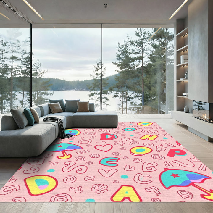 Playful Alphabet Hearts Umbrellas Rug