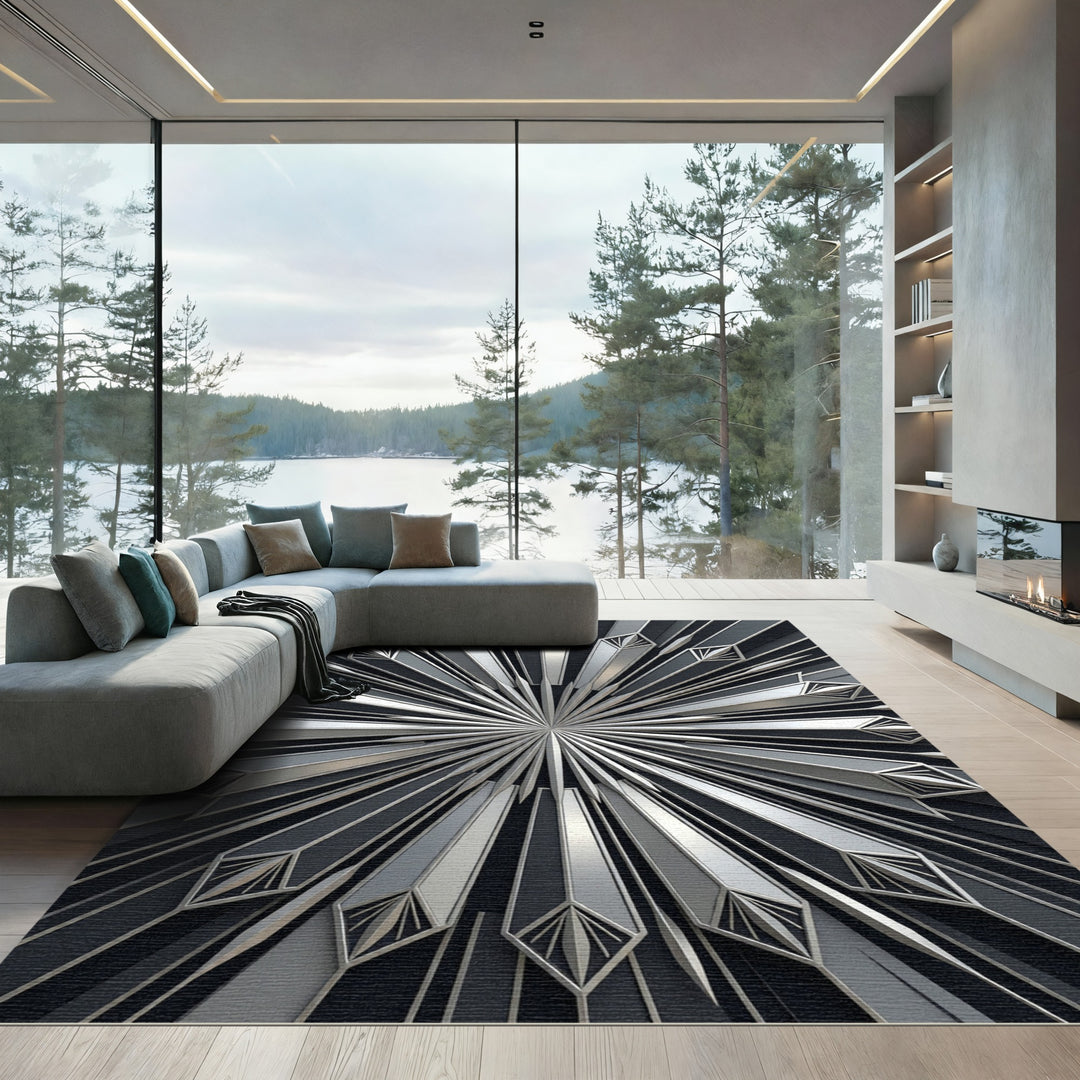 Art Deco Silver Fan Rug