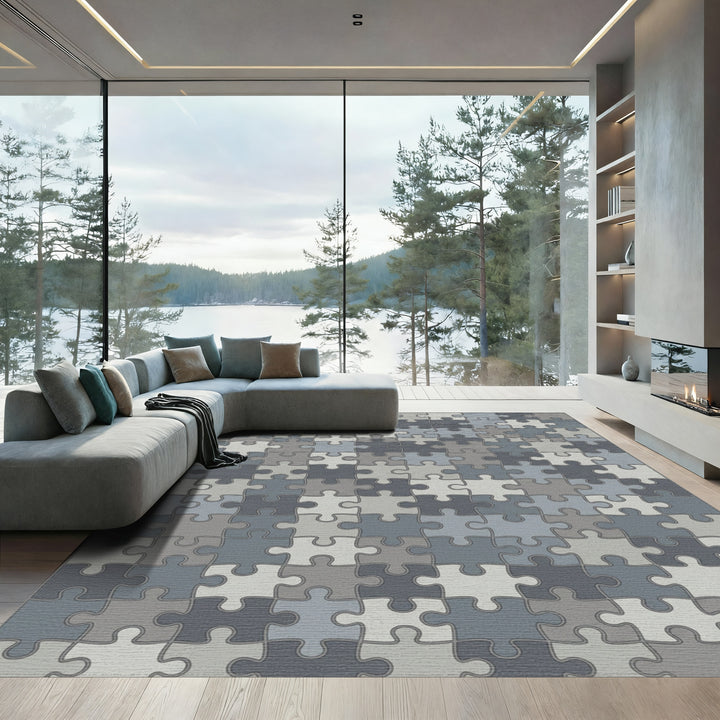 Gray Puzzle Piece Rug