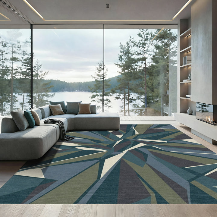 Abstract Forest Green Geometric Shatter Rug