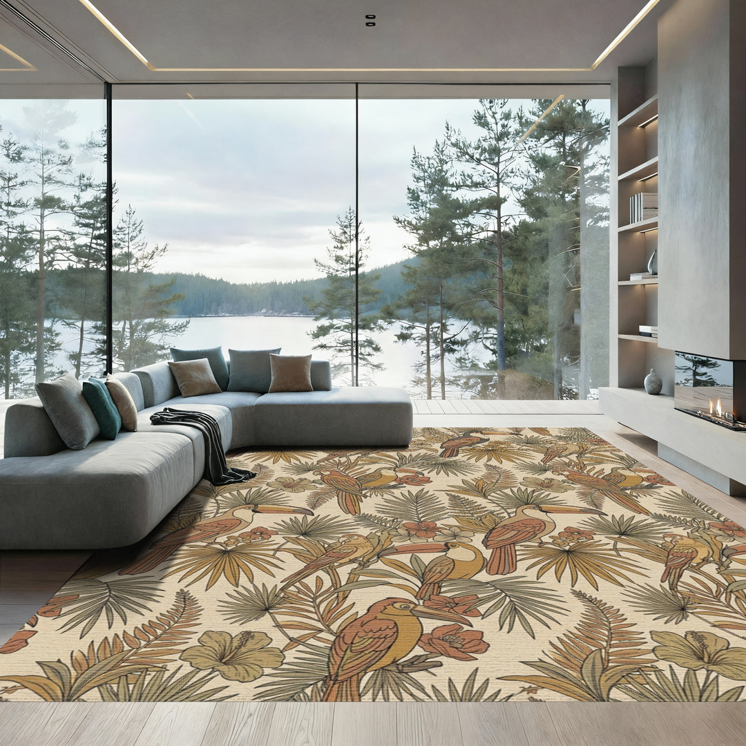 Tropical Birds Floral Lush Foliage Rug