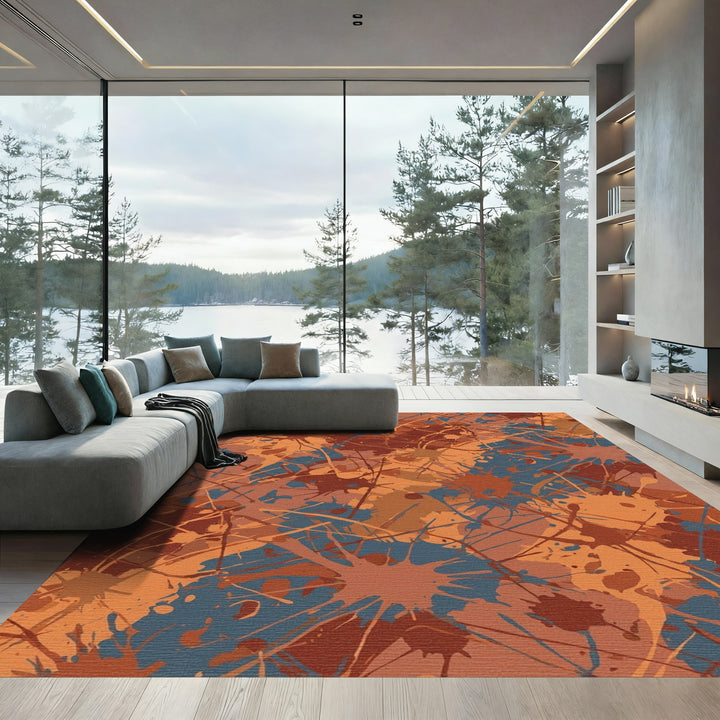 Rustic Orange Blue Splatter Splash Rug