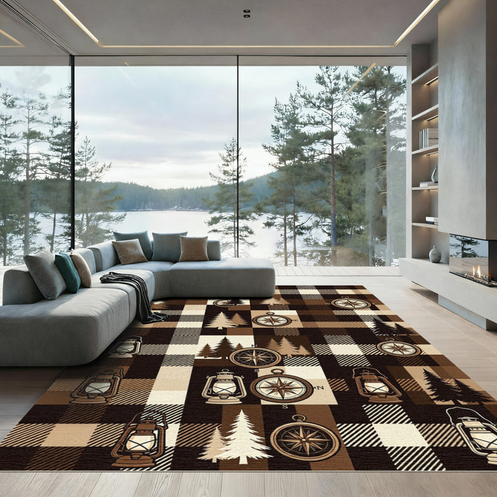 Rustic Woodland Lanterns Compasses Rug
