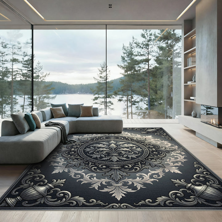 Opulent Silver Regal Flourish Rug