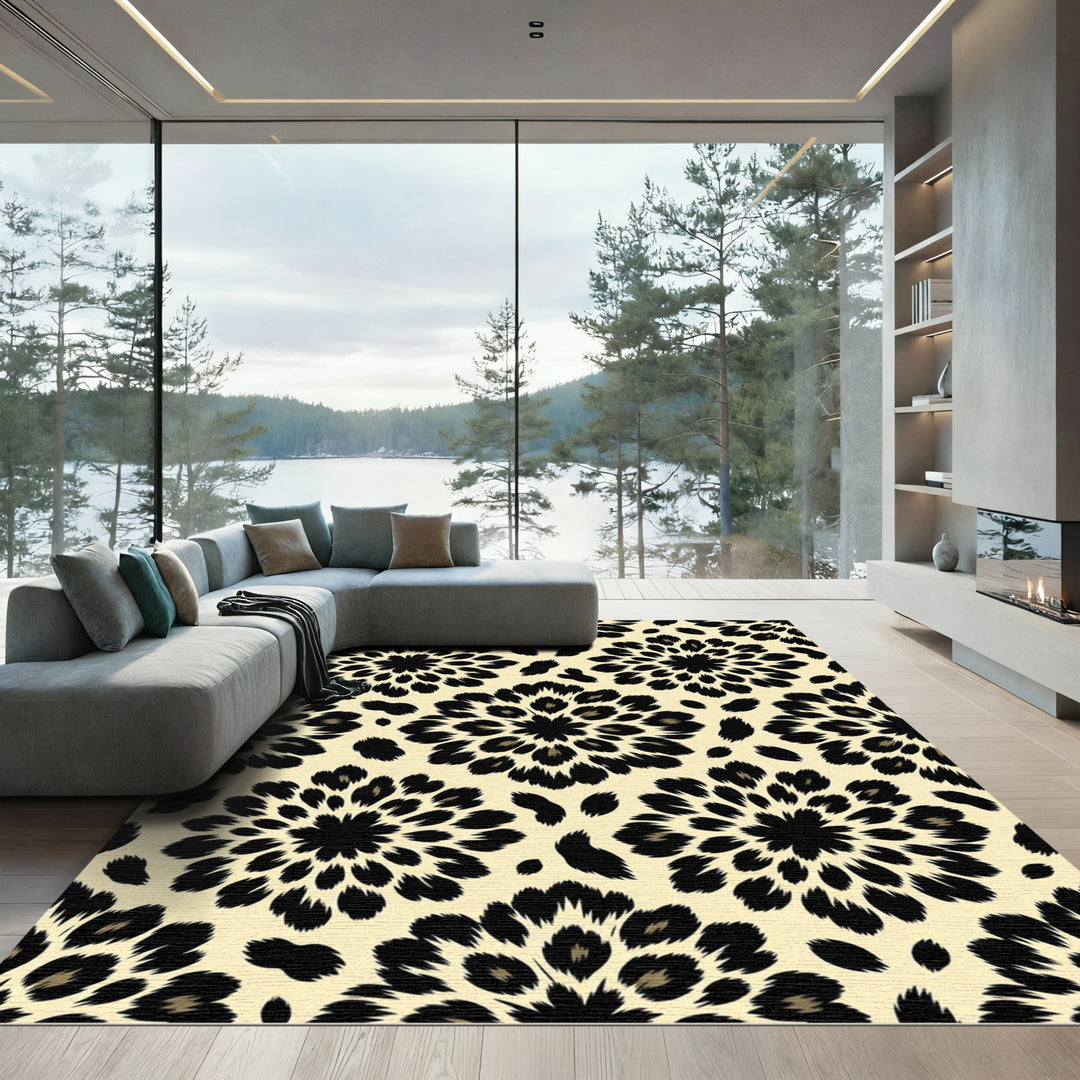Exotic Black Leopard Dahlia Rug