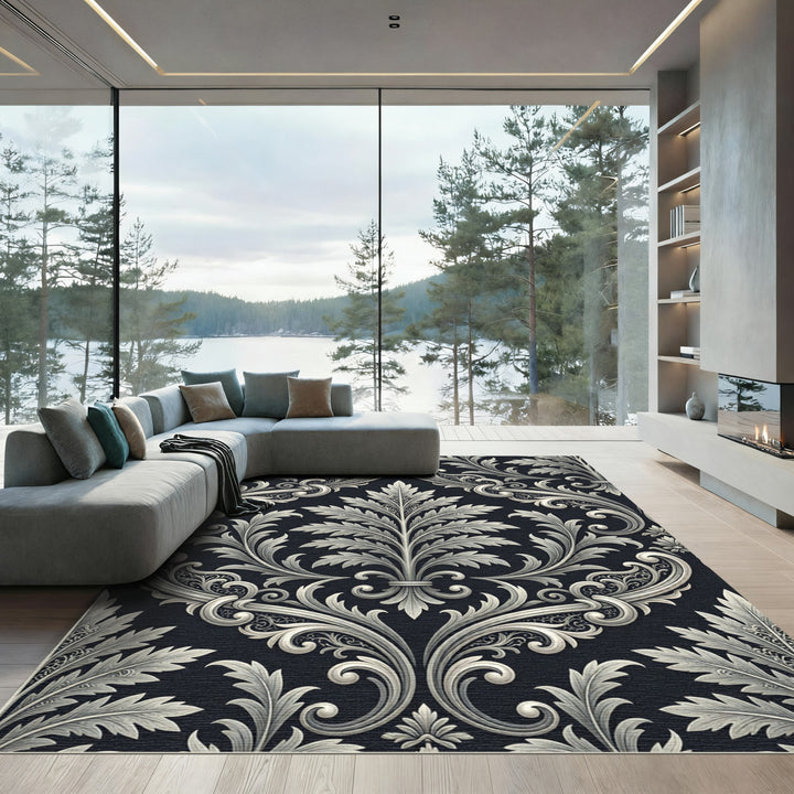 Elegant Gray Acanthus Leaf Ornament Rug