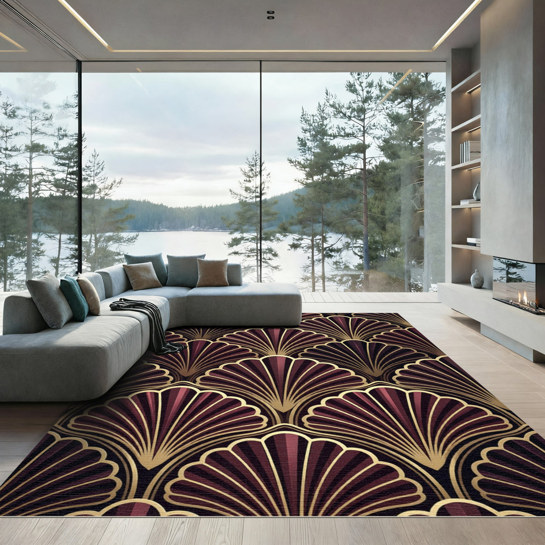 Art Deco Burgundy Fan Rug