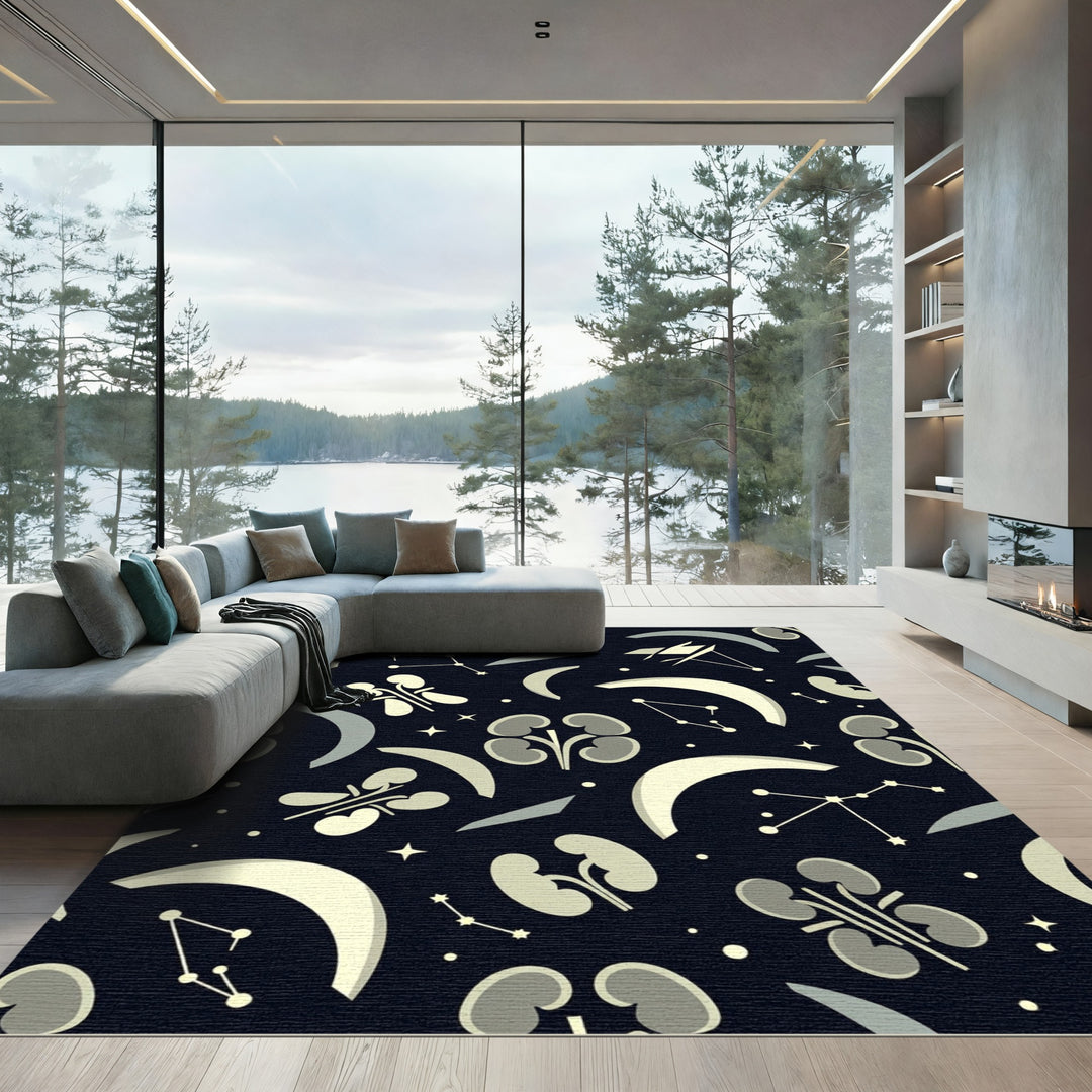 Gray Kidney Constellation Crescent Moon Rug
