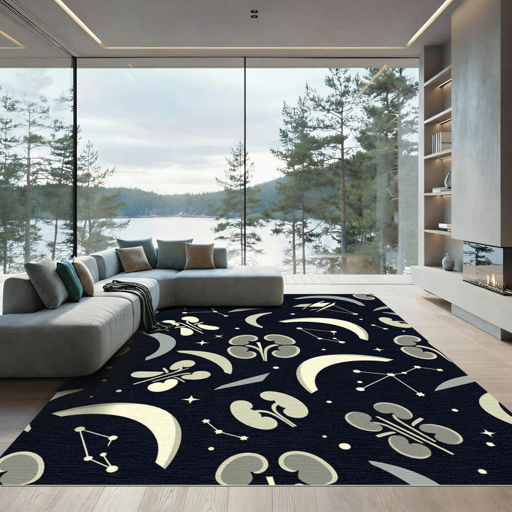 Gray Kidney Constellation Crescent Moon Rug
