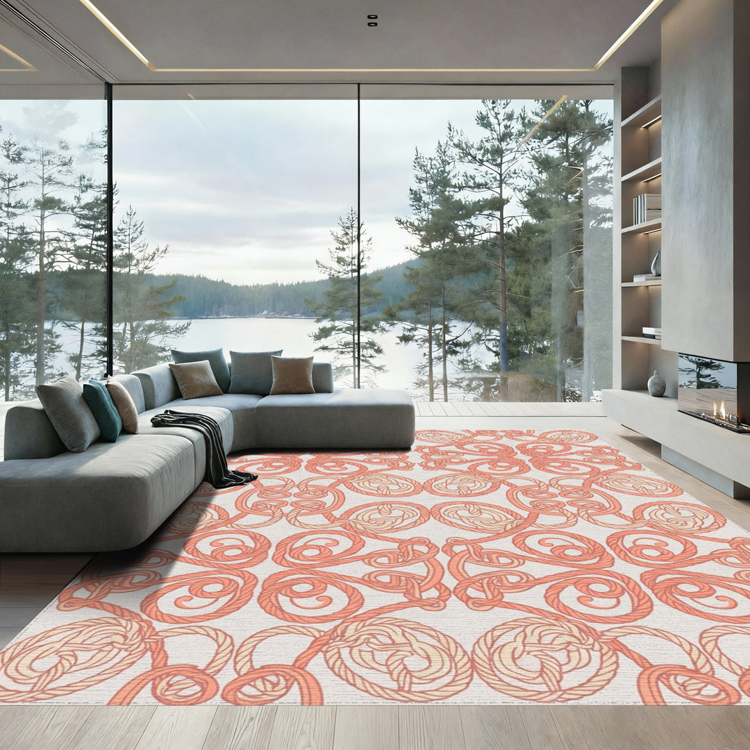 Coral Rope Knot Interlocking Medallion Rug