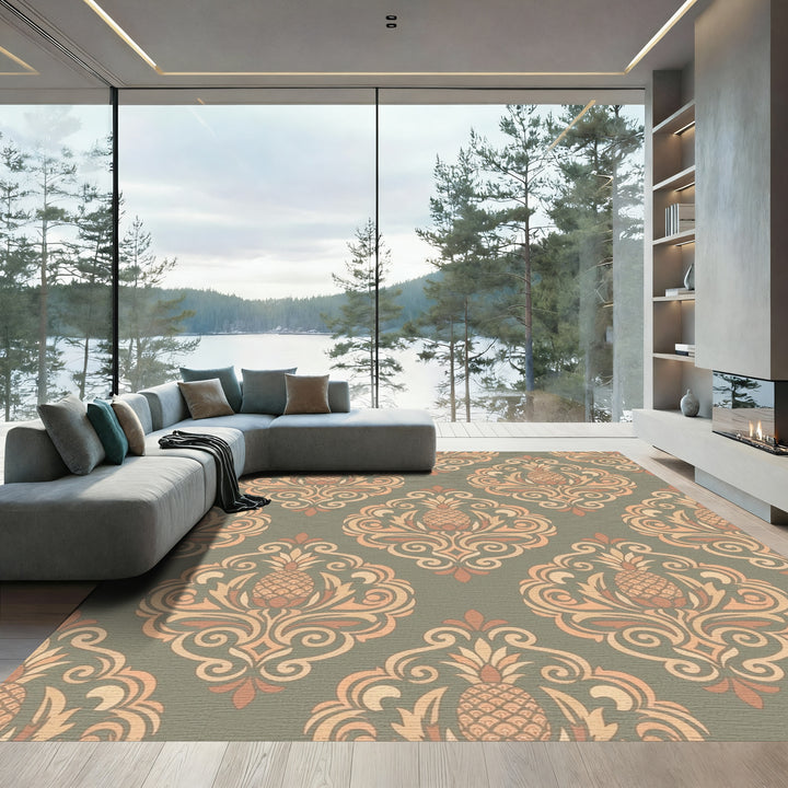 Antique Peach Pineapple Damask Rug