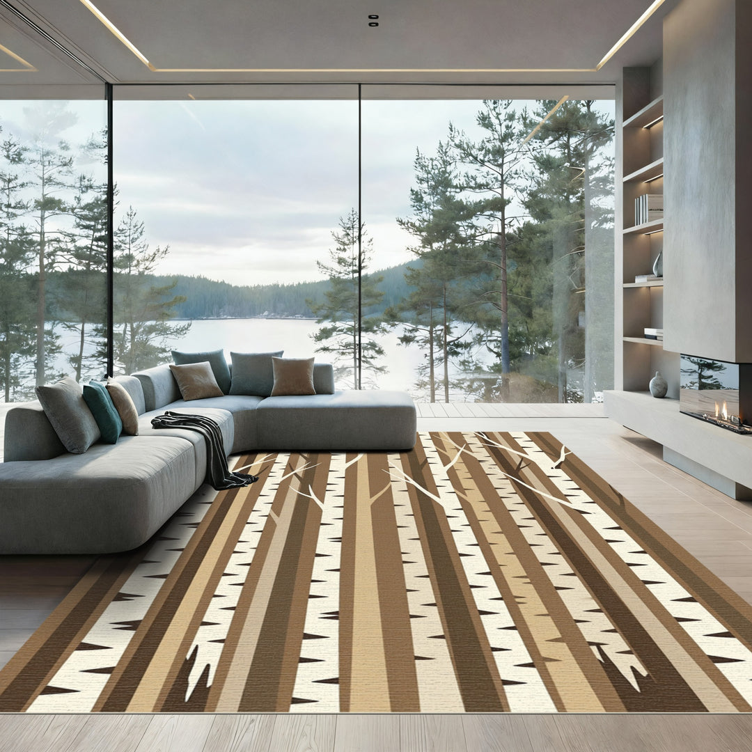 Earthy Brown Birch Tree Forest Rug