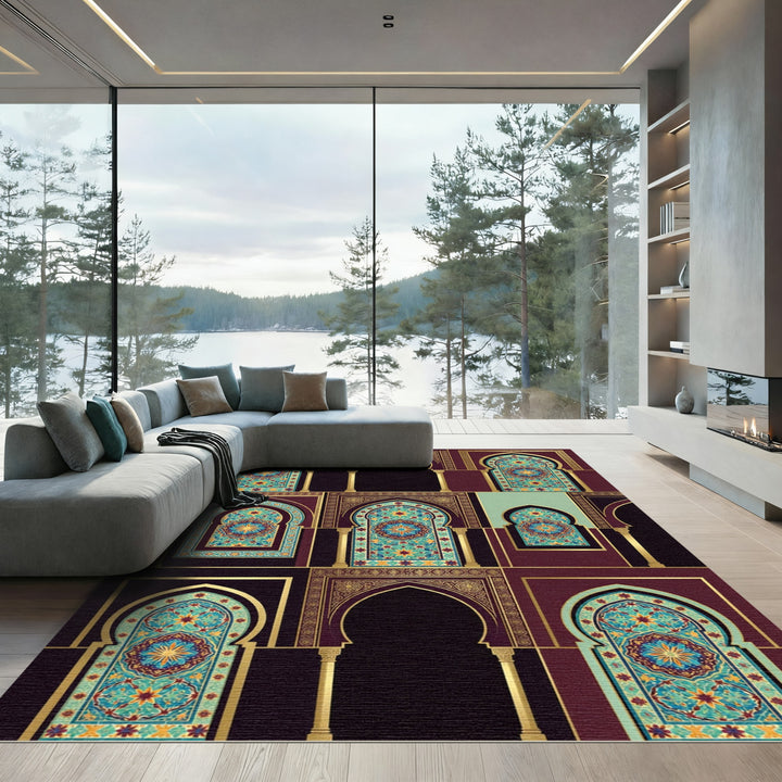 Moroccan Courtyard Ceramic Arch Mosaic Rug