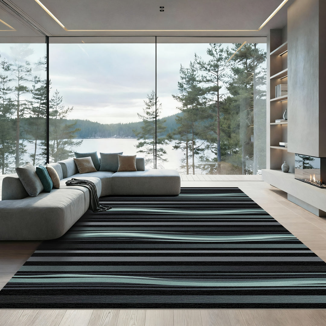 Abstract Smoky Gray Wave Stripe Rug