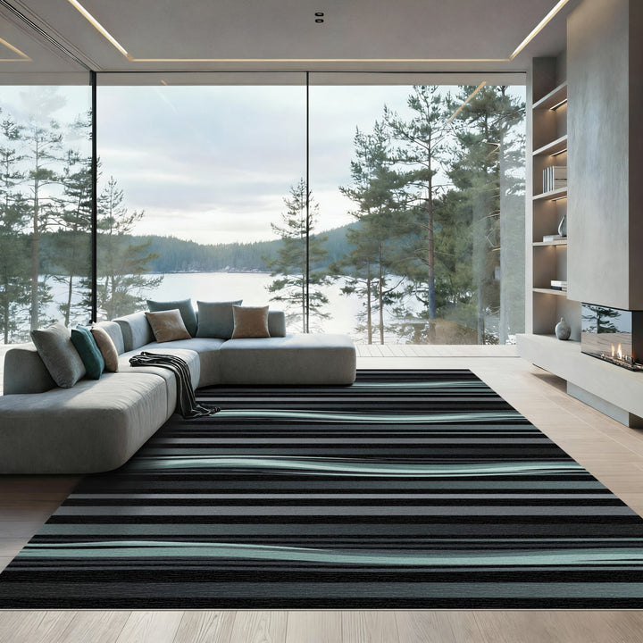 Abstract Smoky Gray Wave Stripe Rug