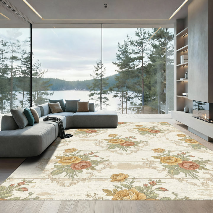 Vintage Rosewood Floral Scroll Rug