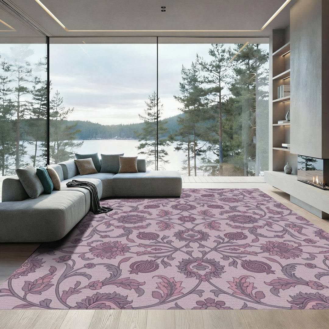 Dusty Rose Floral Pomegranate Medallion Rug