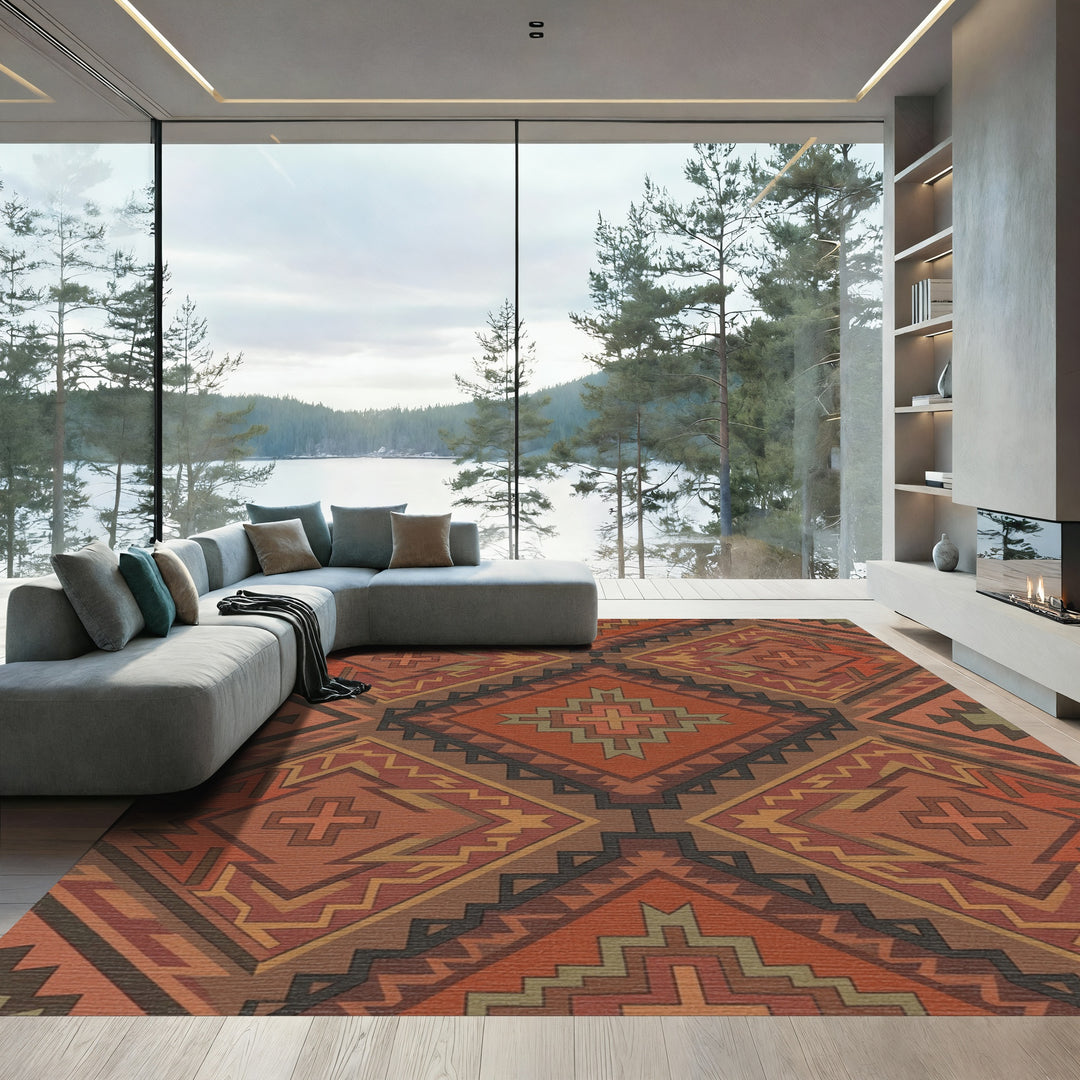 Earthy Terracotta Navajo Diamond Rug