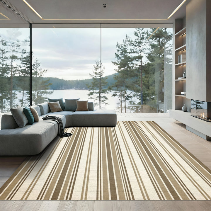 Brown Taupe Cream Vertical Stripe Rug