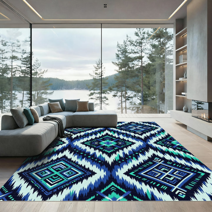 Bold Blue Teal Diamond Chevron Rug