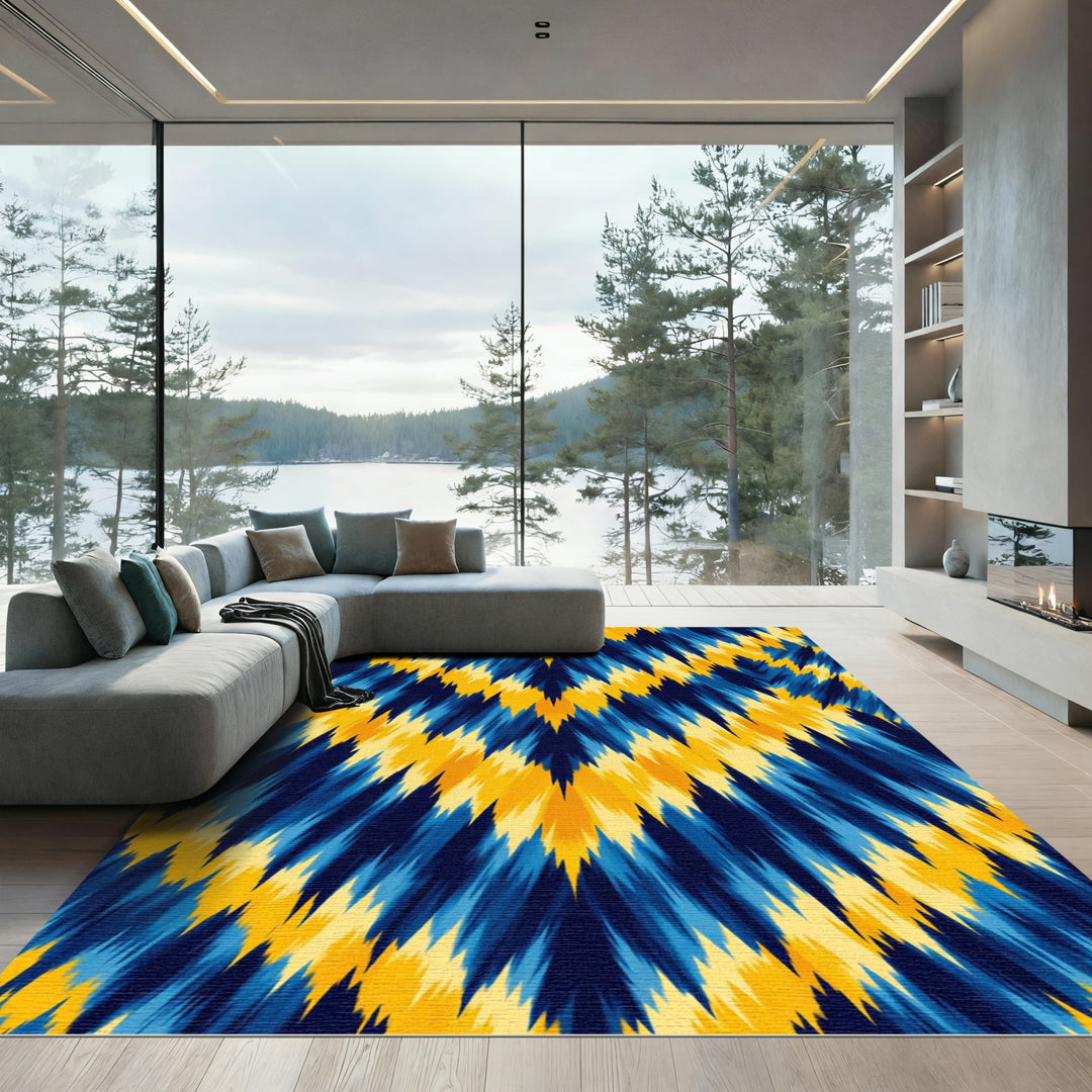 Bold Blue Yellow Chevron Zigzag Rug