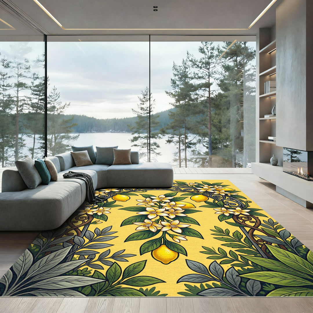 Vibrant Yellow Lemon Blossom Arch Rug