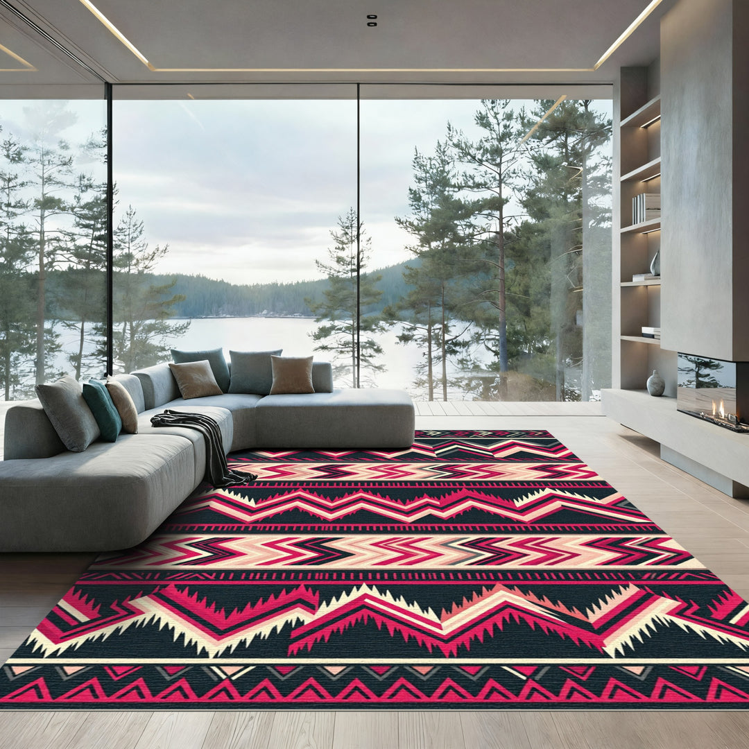 Bold Pink Aztec Chevron Stripes Rug