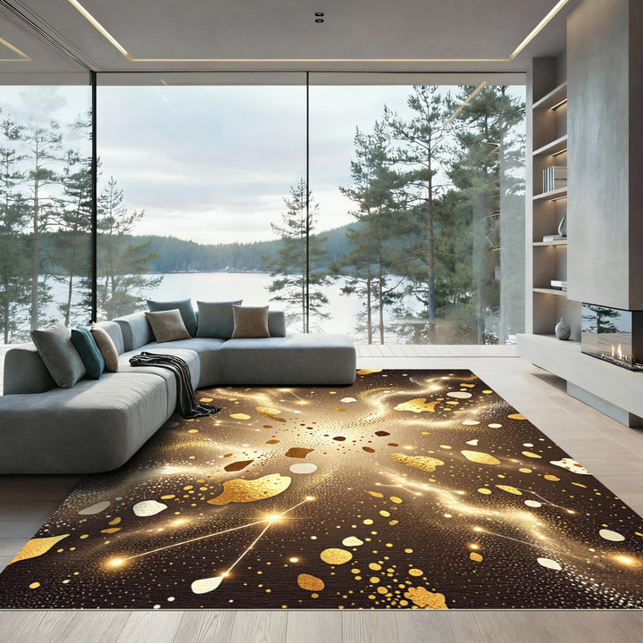 Golden Constellation Nebula Shimmer Rug