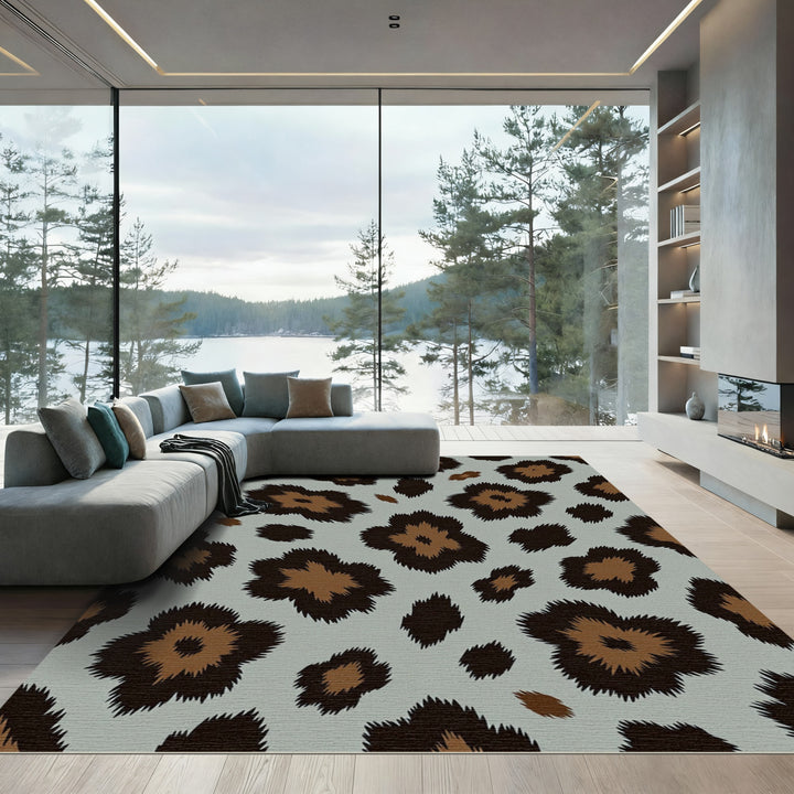 Leopard Spots Bold Brown Gray Rug