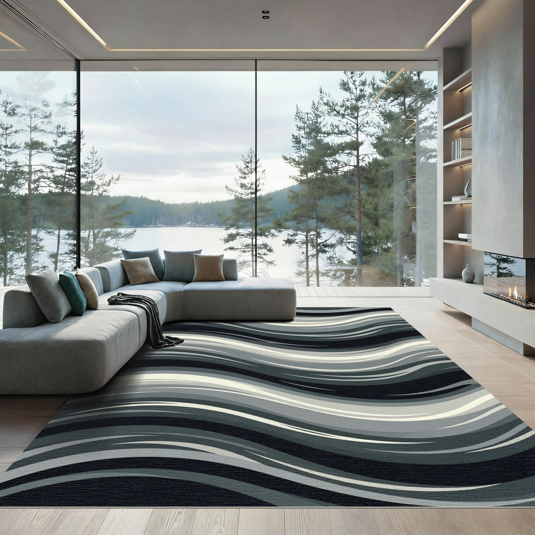 Abstract Gray Wave Flow Rug