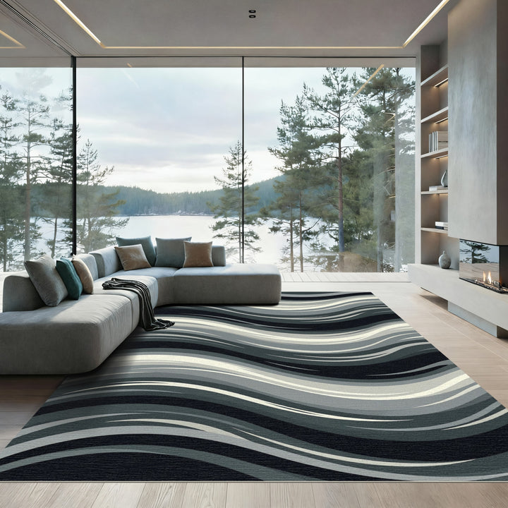 Abstract Gray Wave Flow Rug