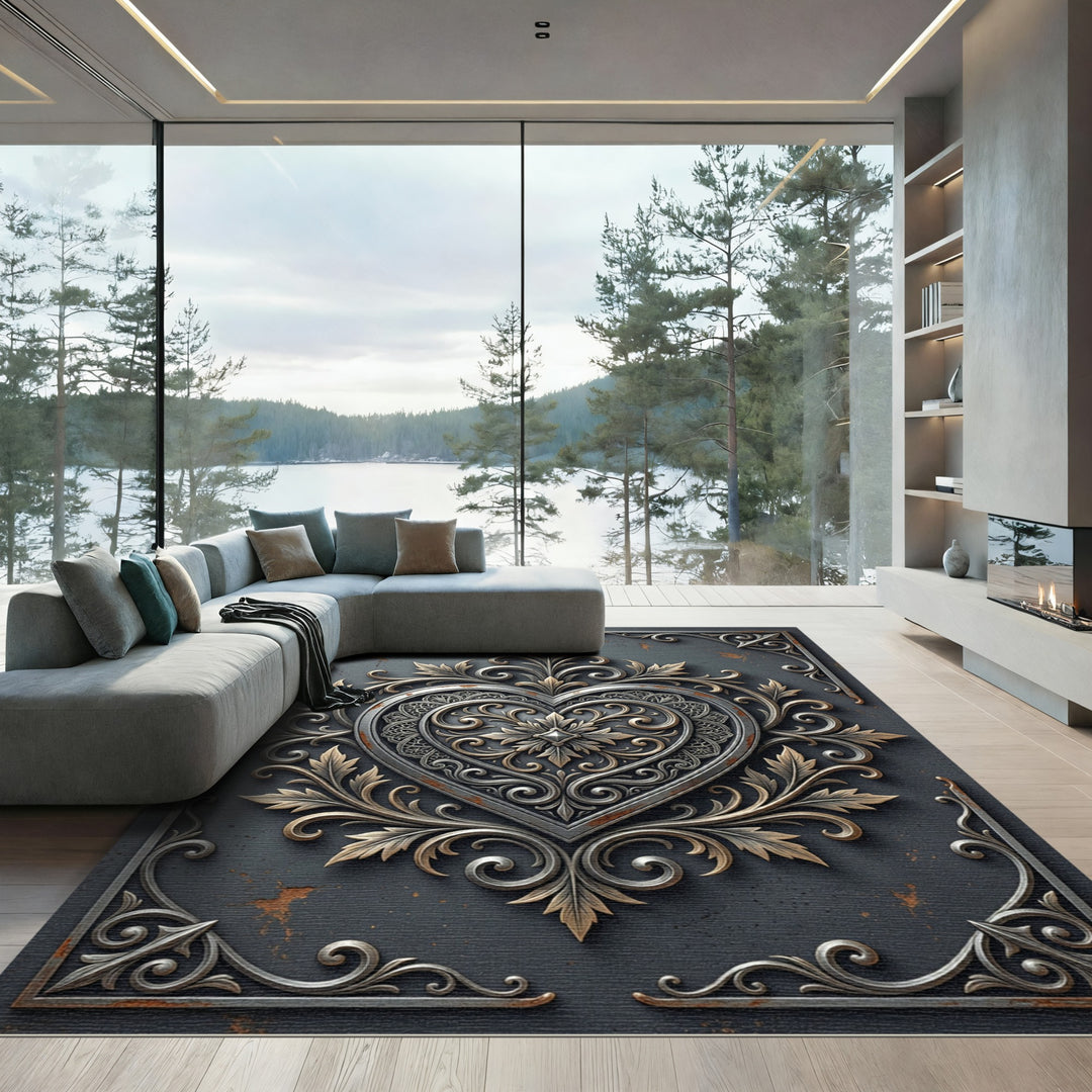 Ornate Metal Heart Scrollwork Rug