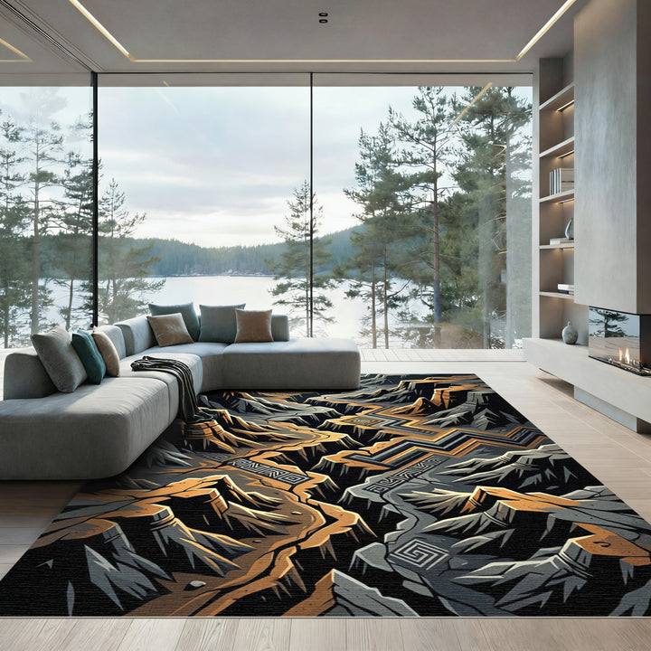Earthy Canyon Geometric Maze Rug