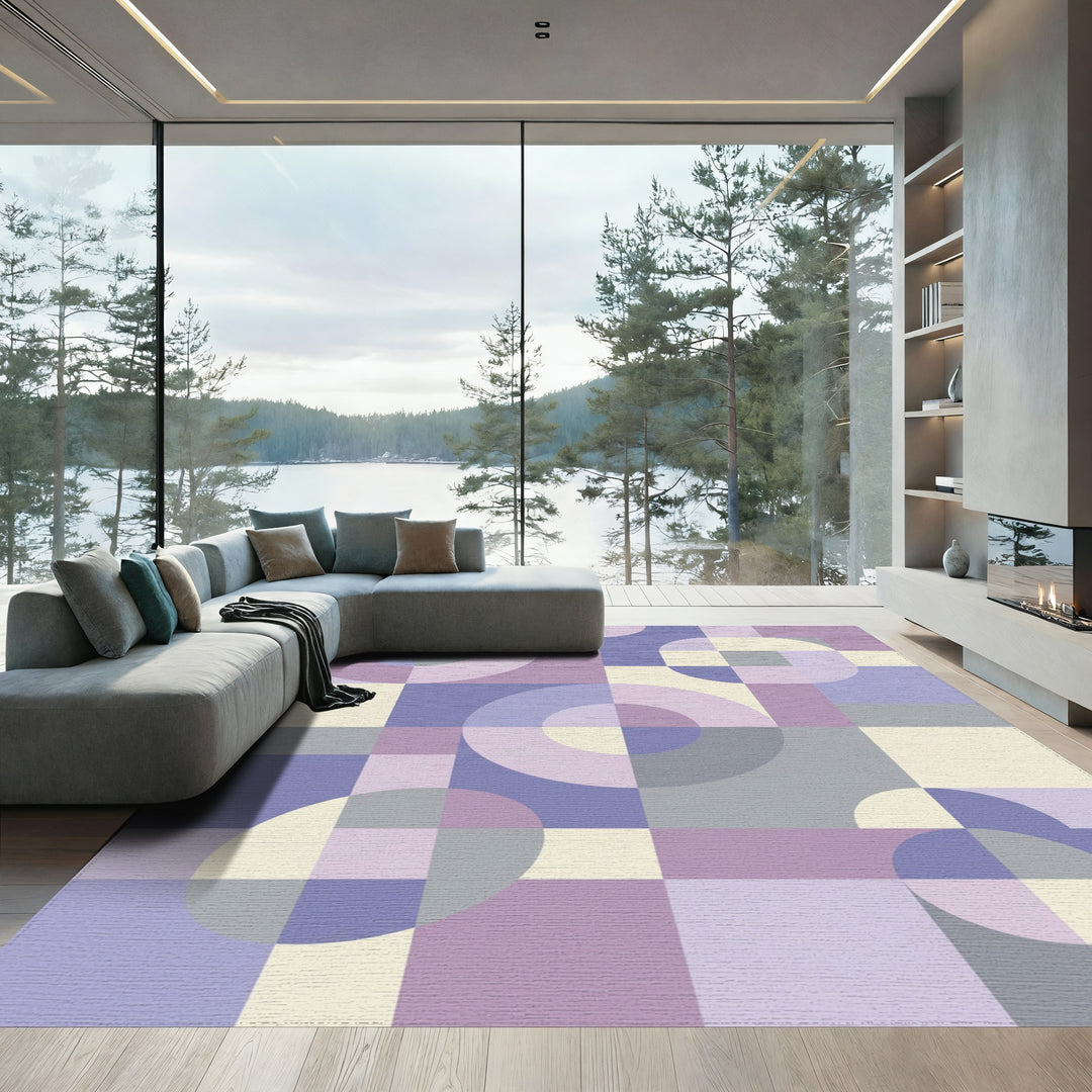 Soft Lavender Geometric Circles Squares Rug