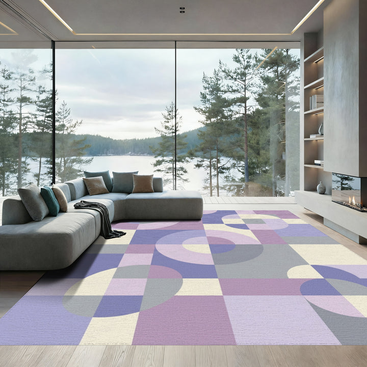 Soft Lavender Geometric Circles Squares Rug